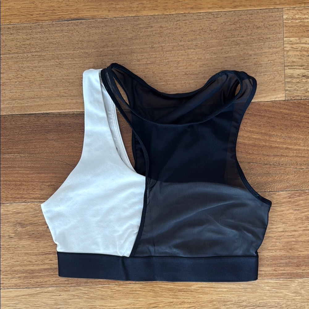 Black and White Color-Block Sports Bra with Racerback